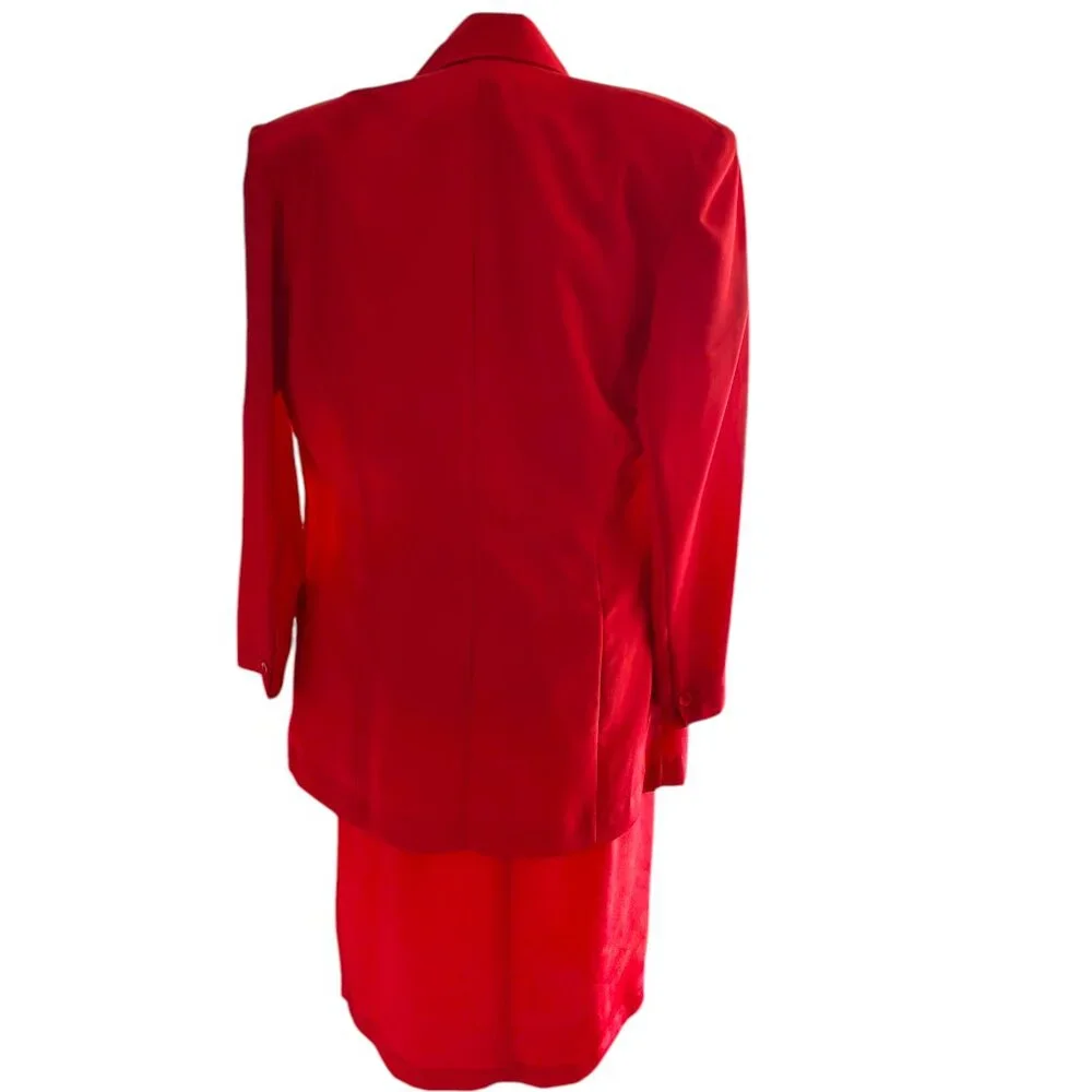 Vintage 80s Argenti Petites 2 piece Red Dress with belt and blazer sz 4‎